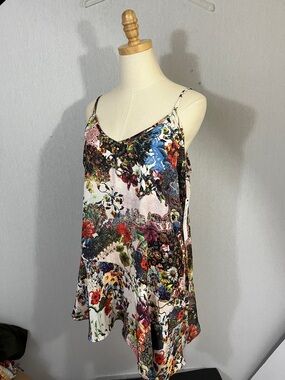 NWT Nicole Miller Floral Multicolor Asymmetrical spaghetti strap top